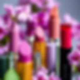 Various shades of lilac lipsticks displayed elegantly