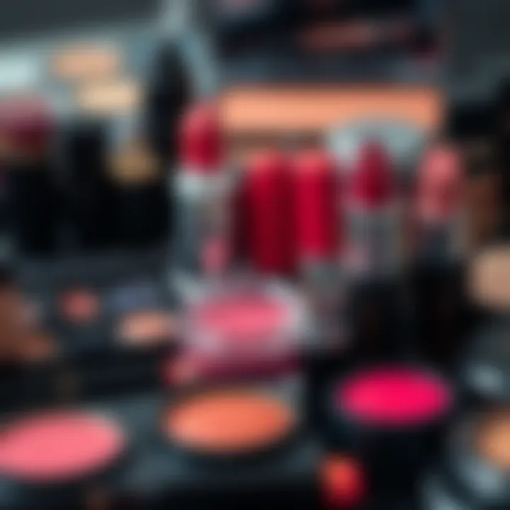 Diverse Makeup Products A vibrant array of makeup products including eye shadows, lipsticks, and foundation