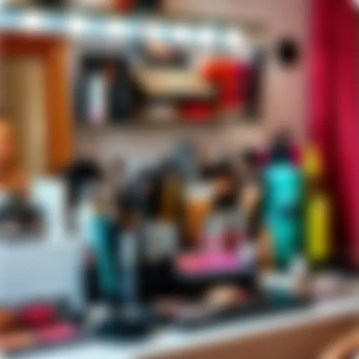 A beautifully organized makeup station with various products