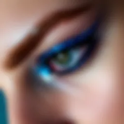 Close-up of vibrant blue eyeliner on eyelids