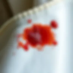 A close-up of a fabric stain being treated with a natural solution