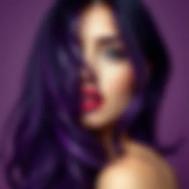 Deep Purple Ombre Style An artistic representation of a woman with deep purple ombre hair, highlighting the trend of color blending.