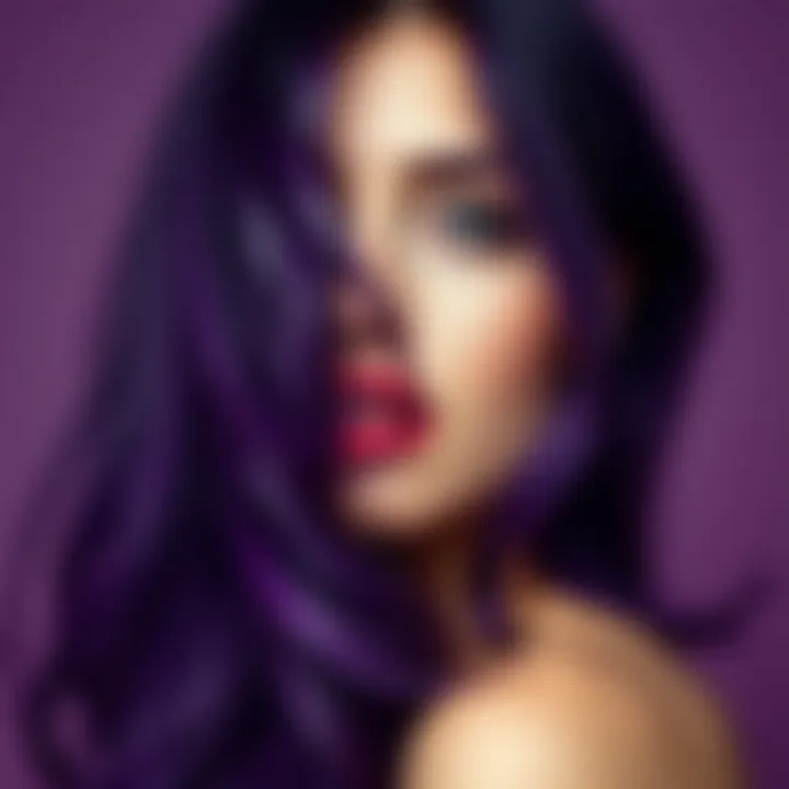 Deep Purple Ombre Style An artistic representation of a woman with deep purple ombre hair, highlighting the trend of color blending.