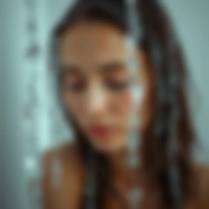 Demonstration of rinsing hair after using purple shampoo