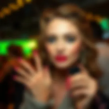 A stylish woman showcasing her nail polish choice at a social event