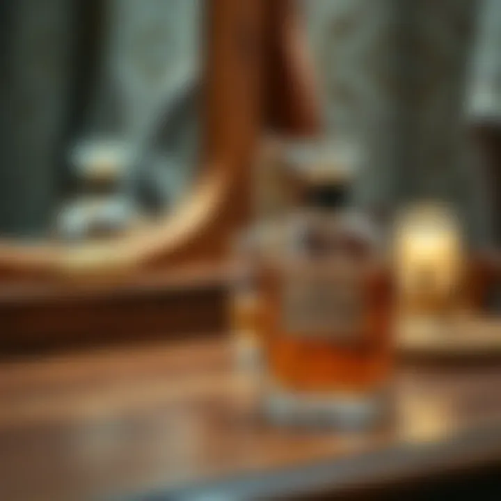 Timeless Elegance of Vintage Fragrance A vintage perfume bottle on a wooden vanity