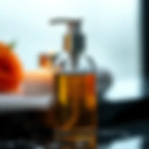 A close-up view of an oil-based cleanser in a premium bottle