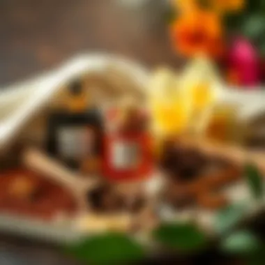 An elegant display of oriental fragrance ingredients including spices and floral elements