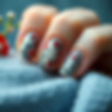 Intricate Patterns on Oval Nails Close-up of oval nails decorated with intricate patterns