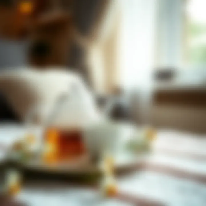 Relaxation with Chamomile Tea A peaceful setting with a teapot and chamomile tea, inviting relaxation and tranquility.