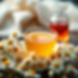 A serene cup of chamomile tea surrounded by fresh chamomile flowers, highlighting its calming properties.