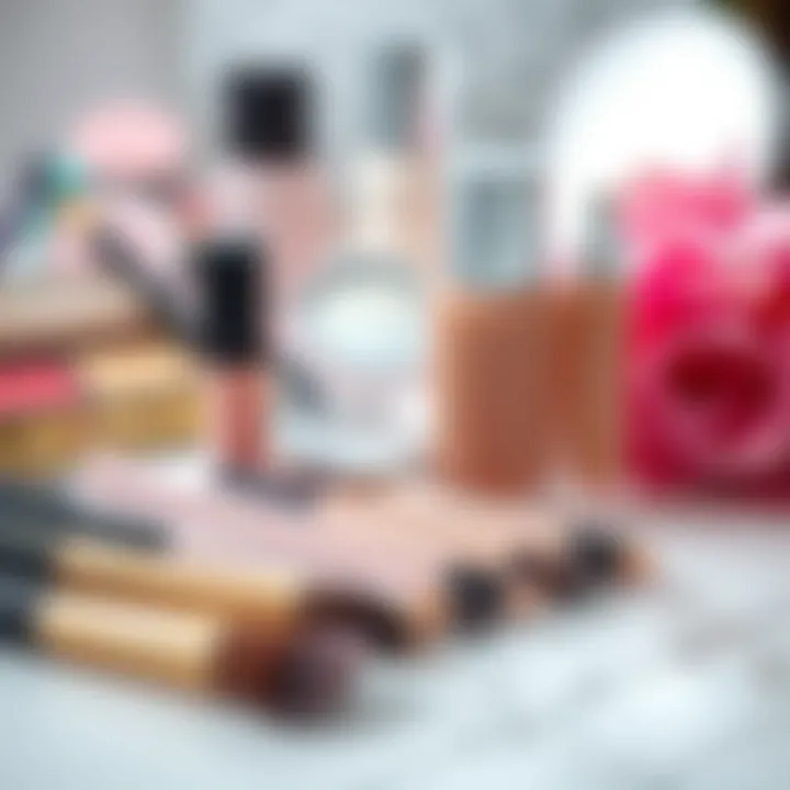 Beauty Tools and Pink-Toned Concealers An elegant display of beauty tools beside pink-toned concealers ready for application.