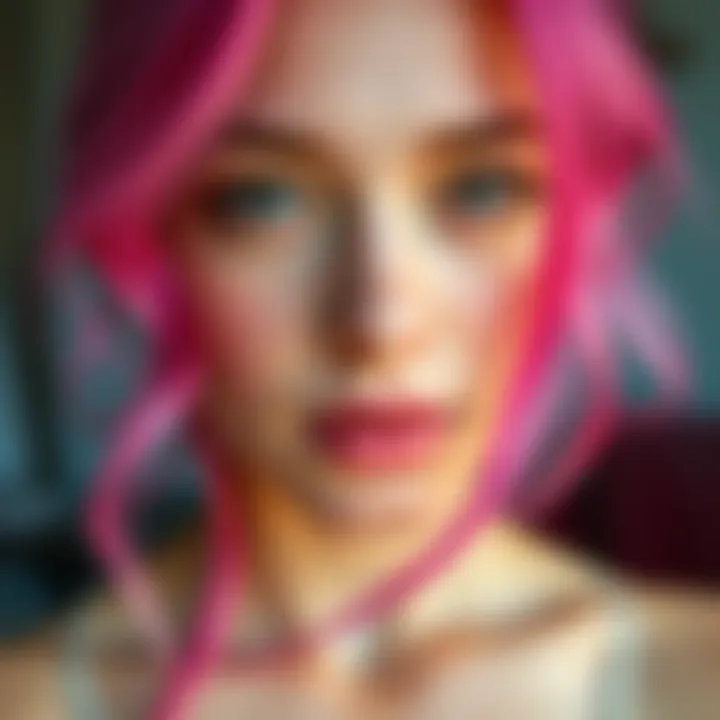 Pink Hair Highlights on Fair Skin Close-up of pink hair highlights against fair skin