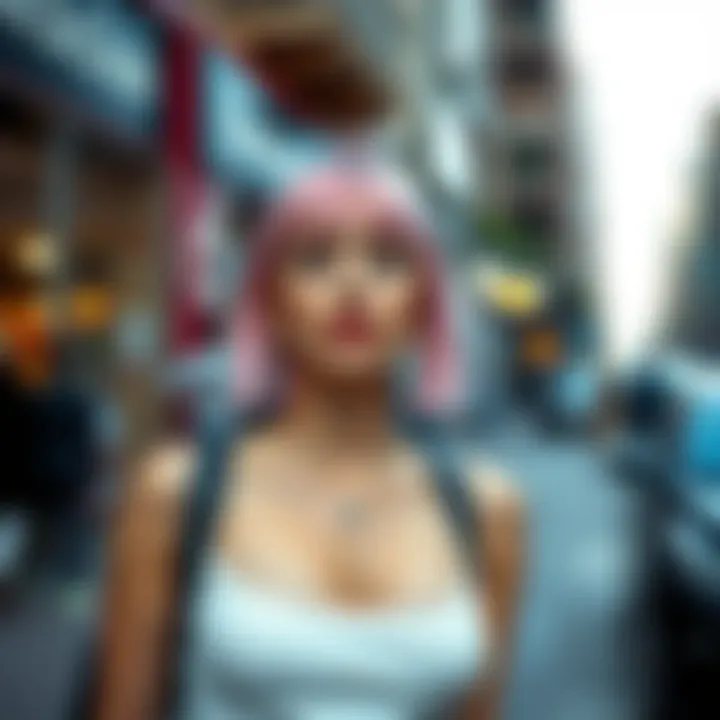 Pink Hair Fashion Statement Stylish woman with pink hair in a vibrant urban setting