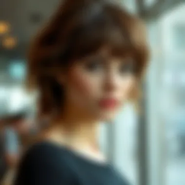 Elegant layered wavy haircut featuring bangs