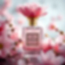 A captivating bottle of perfume surrounded by ethereal floral elements