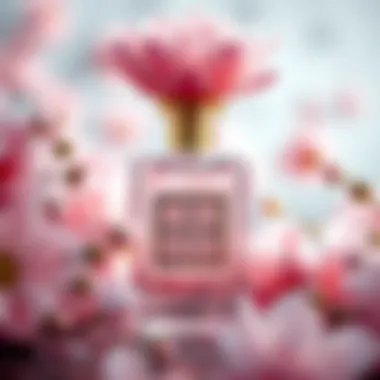 A captivating bottle of perfume surrounded by ethereal floral elements