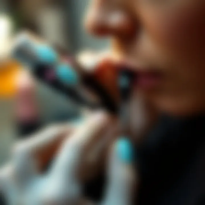 A close-up of a professional applying nail extensions with precision