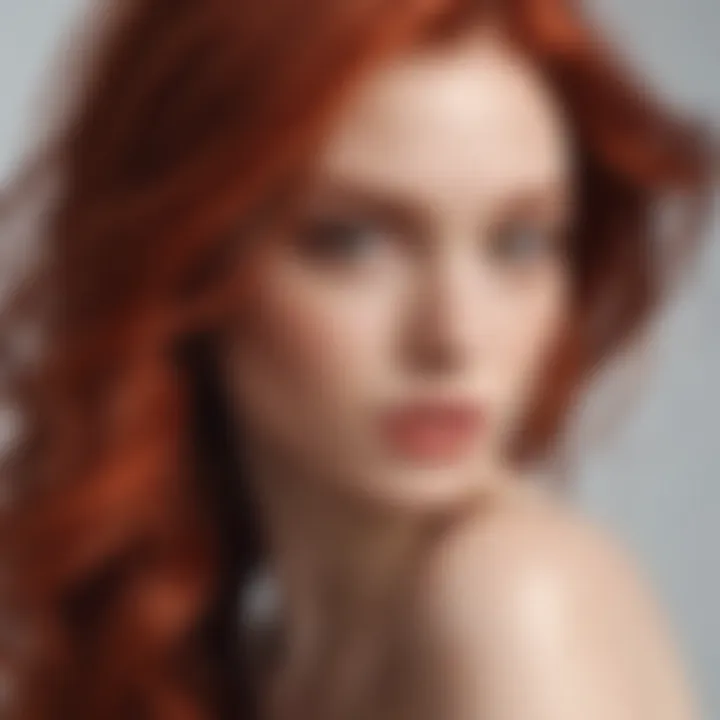 Close-up of flowing red locks, emphasizing texture and shine.