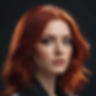 Striking profile of a woman with vibrant red hair against a dramatic backdrop.