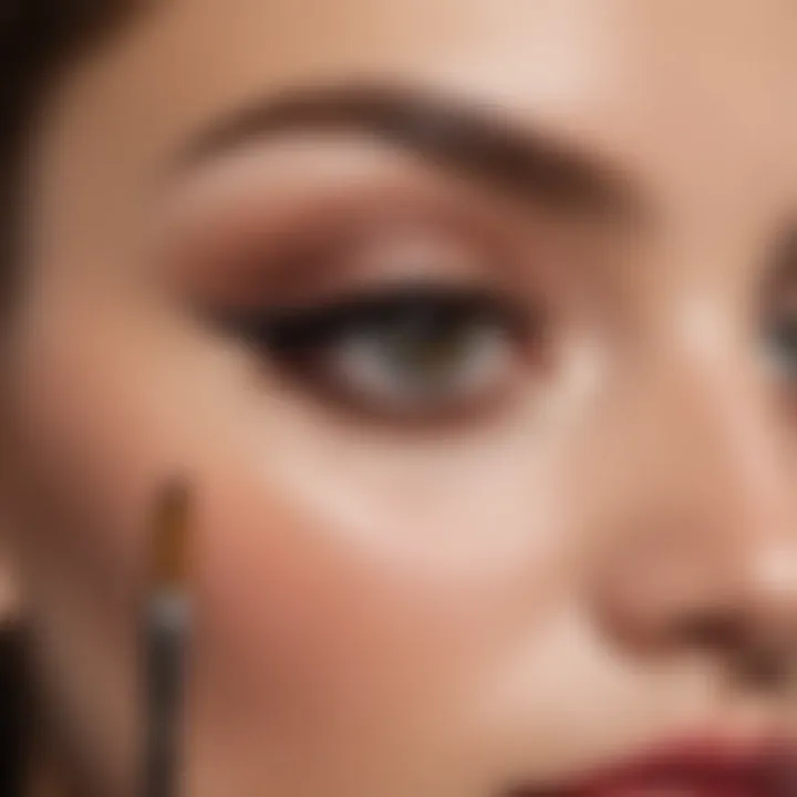 Close-up of makeup brush applying eyeshadow on eyelid