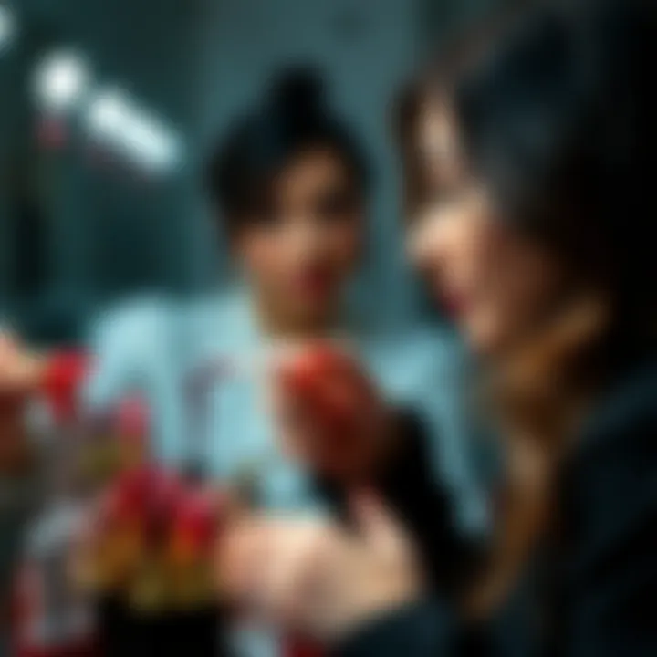 Beauty Expert Lipstick Selection A beauty expert selecting lipsticks for a client