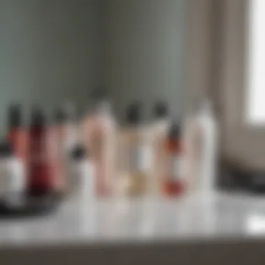 Selection of hair toner products on a vanity table