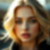 Radiant blonde skin with subtle makeup enhancements