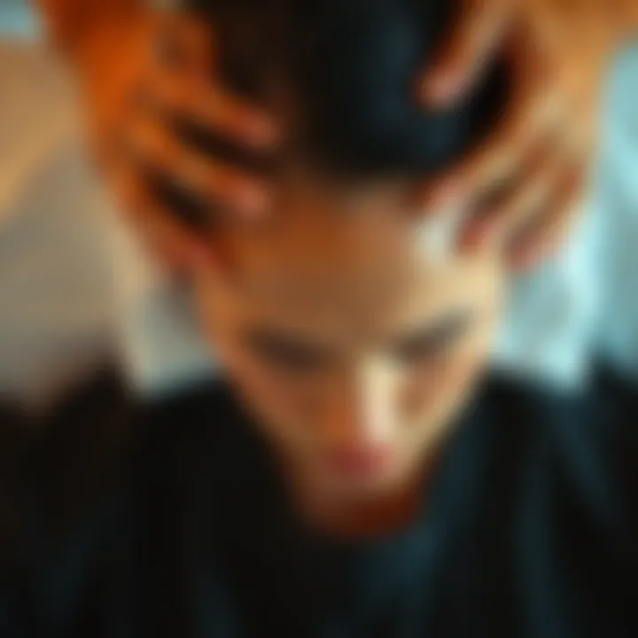 Artistic depiction of techniques for effective scalp massage