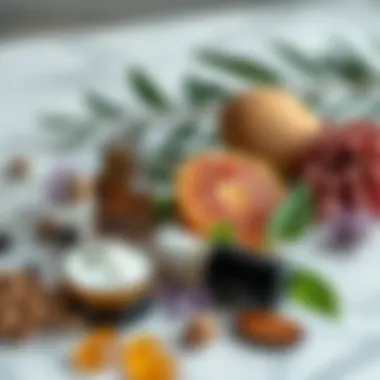 Ingredients for Serum Creation Natural ingredients used for serum formulation on a marble surface