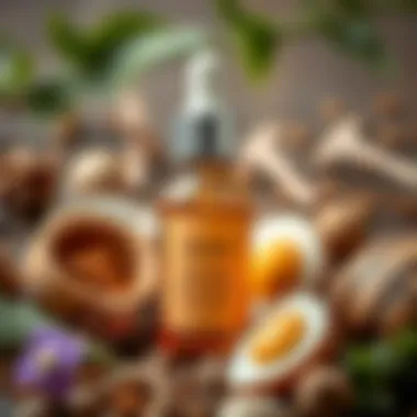 Serum with Natural Ingredients A close-up shot of a serum bottle surrounded by natural ingredients.