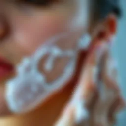 A close-up view of shampoo being applied to the face