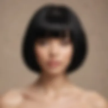 Black Hair and Light Skin Tone Harmony A person showcasing stunning black hair contrasted against a light skin tone