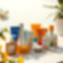 An array of sunscreen products displayed elegantly on a sunlit surface.