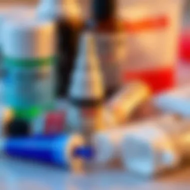 Adhesive Products Overview A close-up of adhesive products used for nail applications.