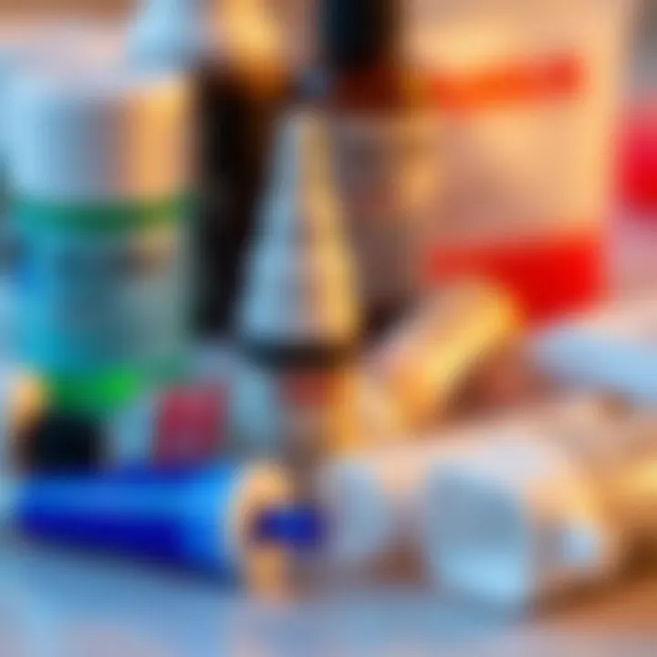 Adhesive Products Overview A close-up of adhesive products used for nail applications.