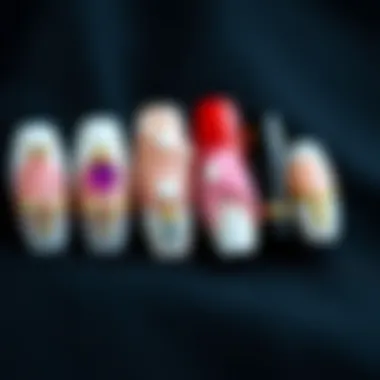 Diverse Nail Tip Designs An elegant display of various nail tips showcasing different designs.