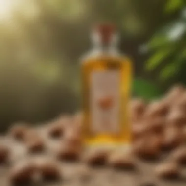 Bottles of sweet almond oil in a natural setting