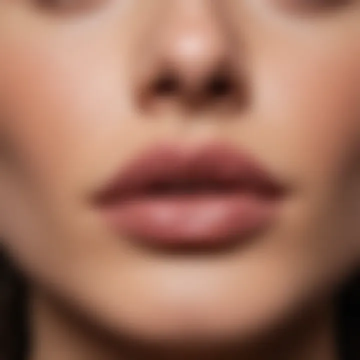 Close-up of earthy toned lipstick and blush