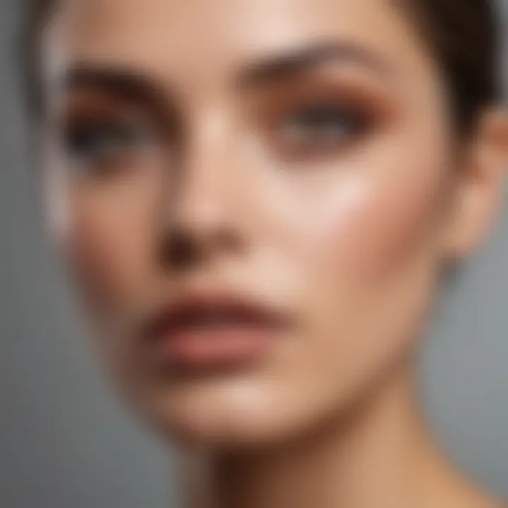 Model demonstrating a natural makeup look with earthy tones