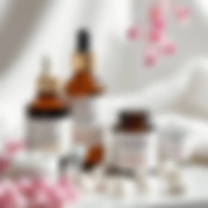 A serene setting with beauty products and collagen supplements