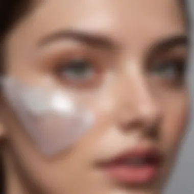 A close-up view of under-eye masks applied on a person's face showcasing hydration.