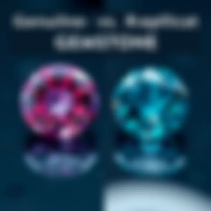 Genuine vs Replica Gemstone A detailed comparison of a genuine gemstone and a replica, highlighting key differences.