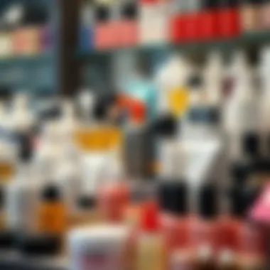 A variety of hair and nail care products on display