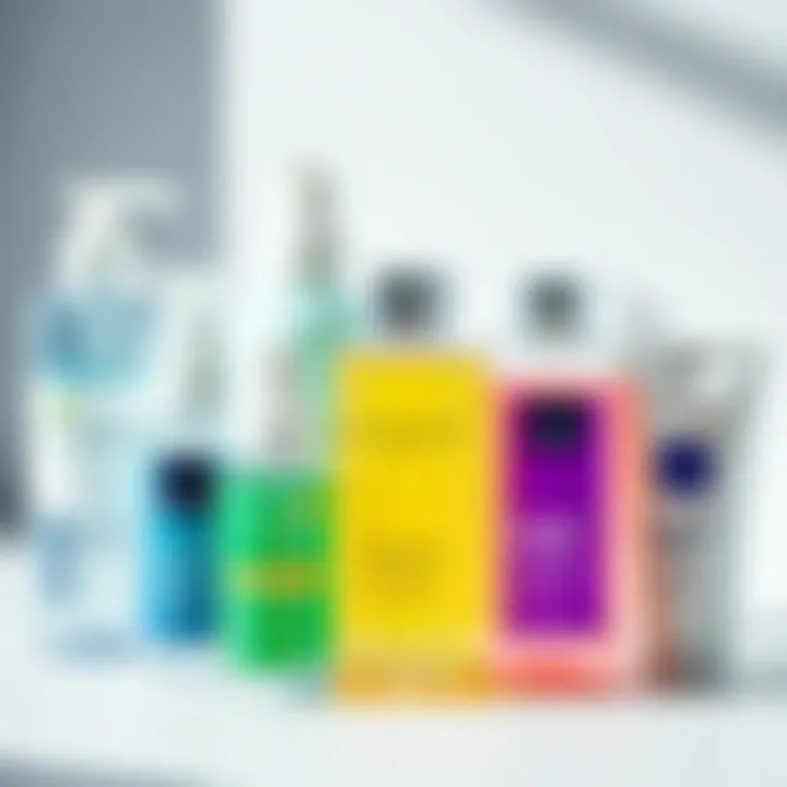 Close-up of different facial cleansers