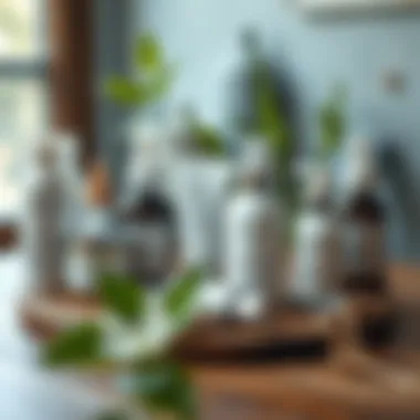 Natural Skincare Products for Cleansing An arrangement of natural skincare products on a wooden surface.