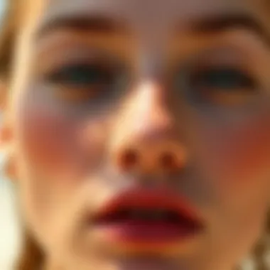 A close-up of skin showcasing discoloration due to sun exposure